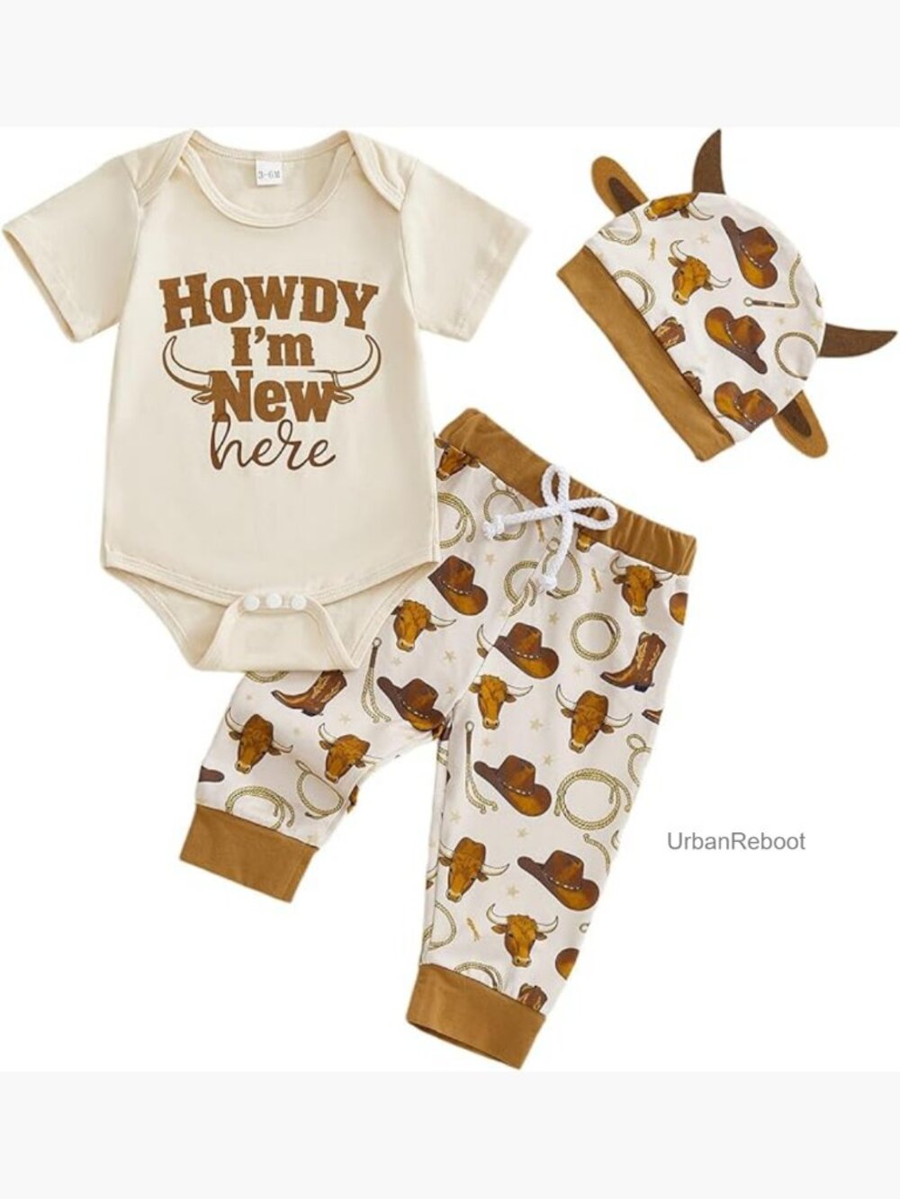 Baby Boy Western Romper Long Pants Hat Set